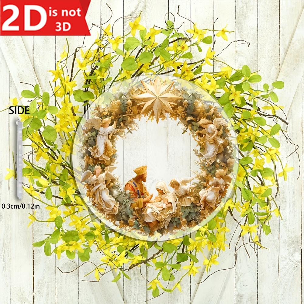 2D Nativity Scene Hanging Ornament. Transparent Circular Pendant for Home, Garden & Window Decor.