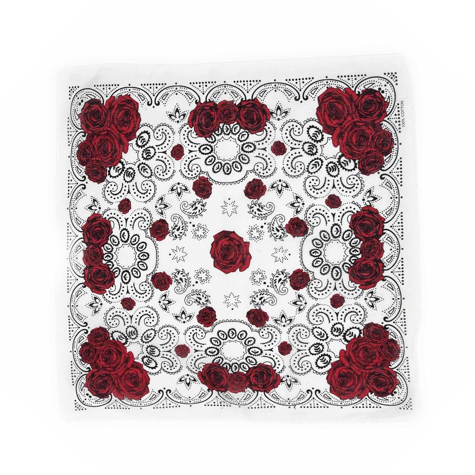 

21 Rose Pattern Bandana Head Scarf Turbans for Women Men Street Style Turban Unisex Head Wrap Bandana білий
