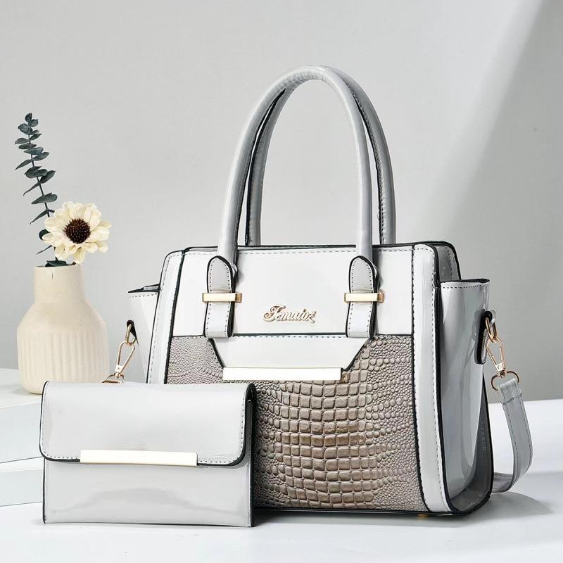 Model Crocodil Mamă-Copil 2 Piese: Set Geantă Crossbody și de Umăr pentru Femei - Geantă de Mână Stil Coreean