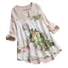 Women Vintage V-Neck Floral Printing Patch Long Sleeves Top T-Shirt Blouse