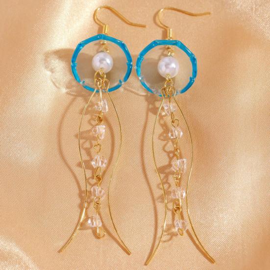 1 Pair Hook Earrings, Jellyfish Design Long Draped Tassel Earrings, Translucent Imitation Pearl Beads Drop Earrings for Beach Vacations Daily Wear