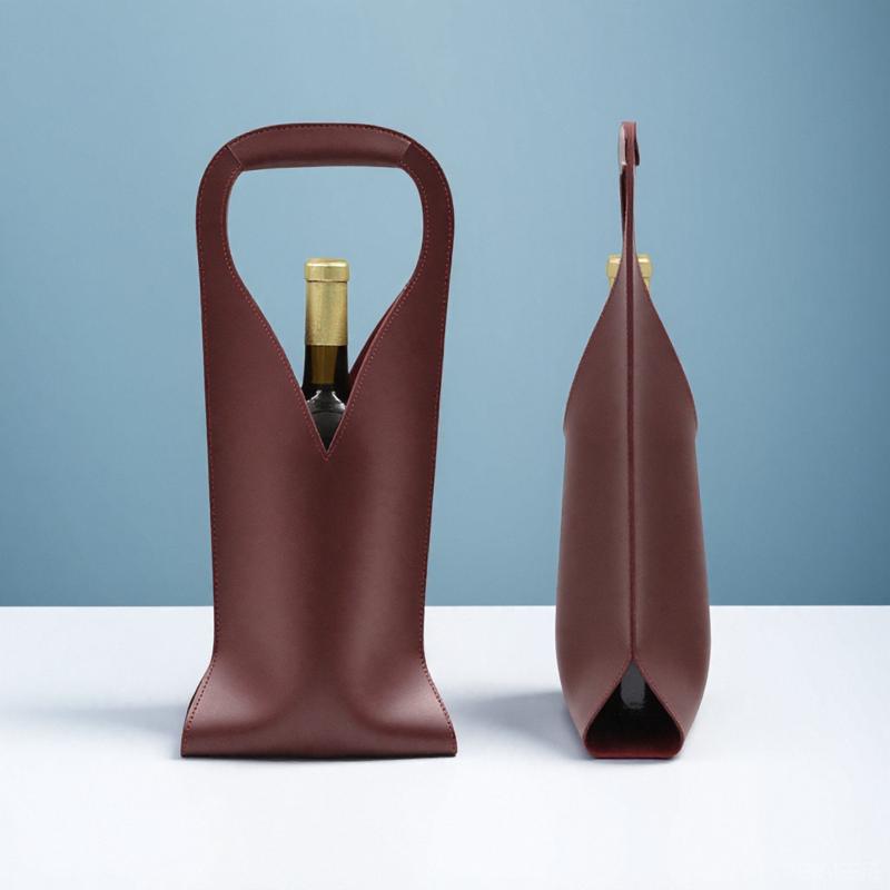 Wine Gift Bag Reusable Leather Wine Tote Carrier Double Layer Champagne Beer Gift Bags Carrier for Birthday Bridal Showers