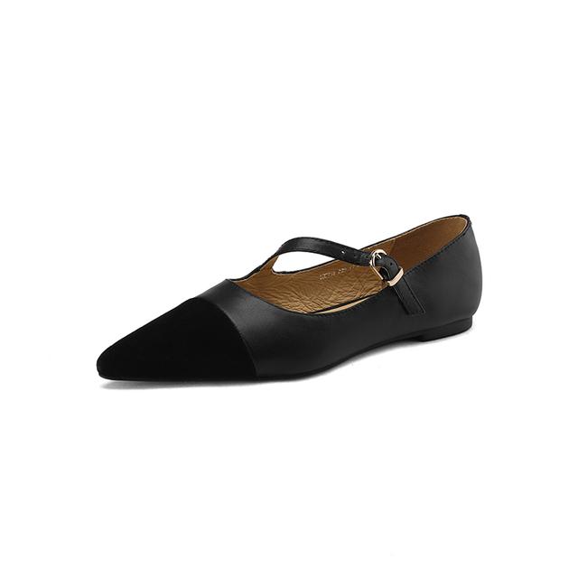 Vår Nye Ekte Skinn Damesko Retro Spiss Tå Pumps Skinn Ballerinas Sko Dame Hæler Dame Flatsko
