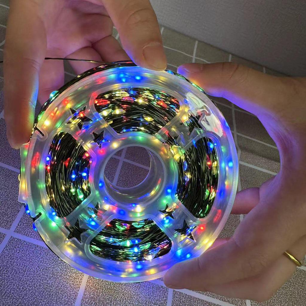 Fernbedienbare Sternen-Lichterkette - Kupfer- & Grünlicht-Girlande für Weihnachtsbäume & Grünpflanzen