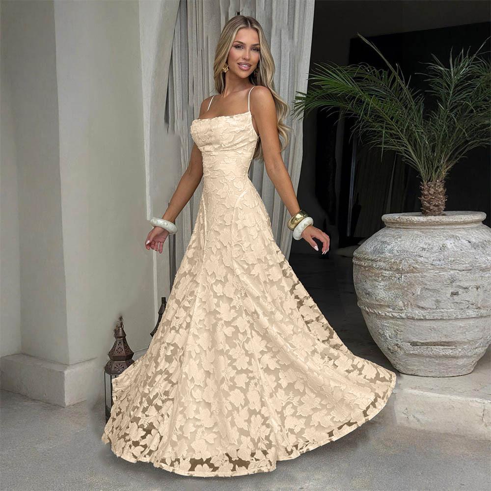 Elegantes rückenfreies Spitzen-Slip-Abendkleid für Damen