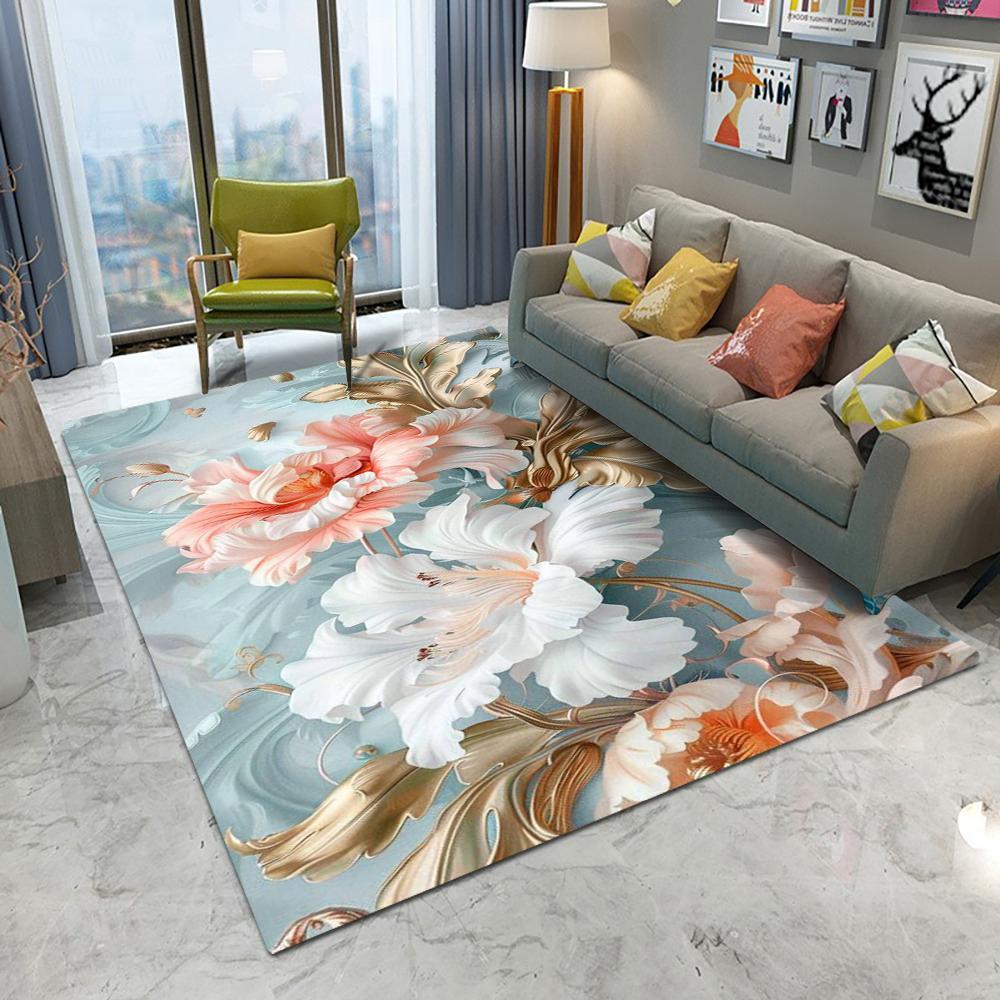 Retro Chinese Flowers Carpet Living Room Bedroom Balcony Sofa Table Door Entrance Rug Non-slip Machine Washable Home Decor Mat