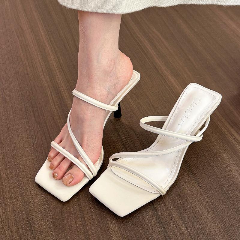 Fashion Hot Selling 2025 Summer New Brand Women Slipper Fashion Narrow Band Ladies Elegant Sandal Shoes Thin High Heel Slides Pumps