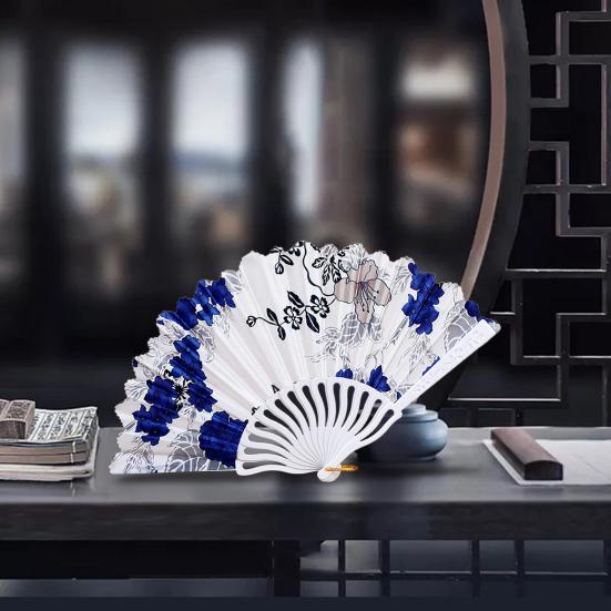 Plastic Folding Fan Chinese Style Retro Flower Plain Painting Soft Faux Silk Decorative Handheld Wedding Party Elegant Ladies Craft Cloth Fan Women