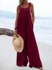 2024 Women's Ethnic Style Sleeveless Wide-Leg Button Jumpsuit