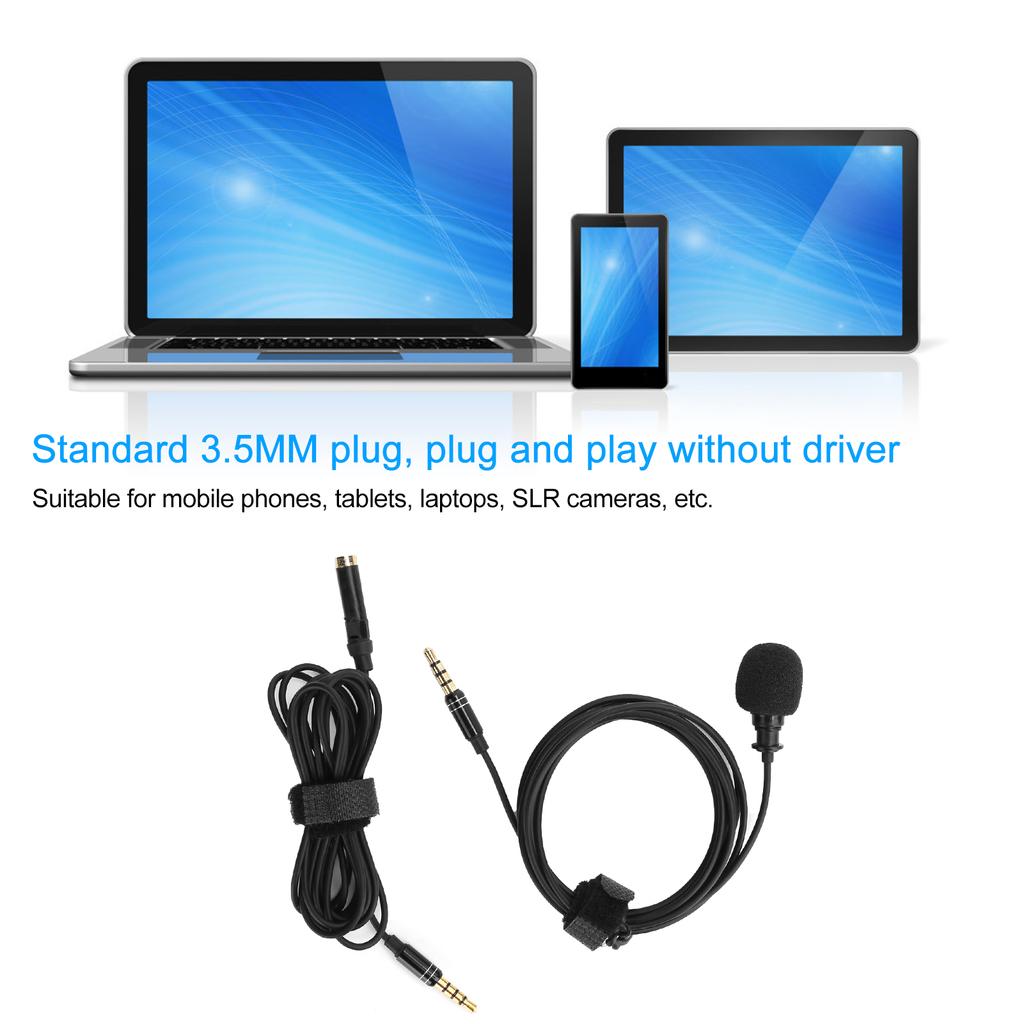 Professional Lavalier Microphone Collar Clip Mic 3.5mm 2M Cable Live Recording