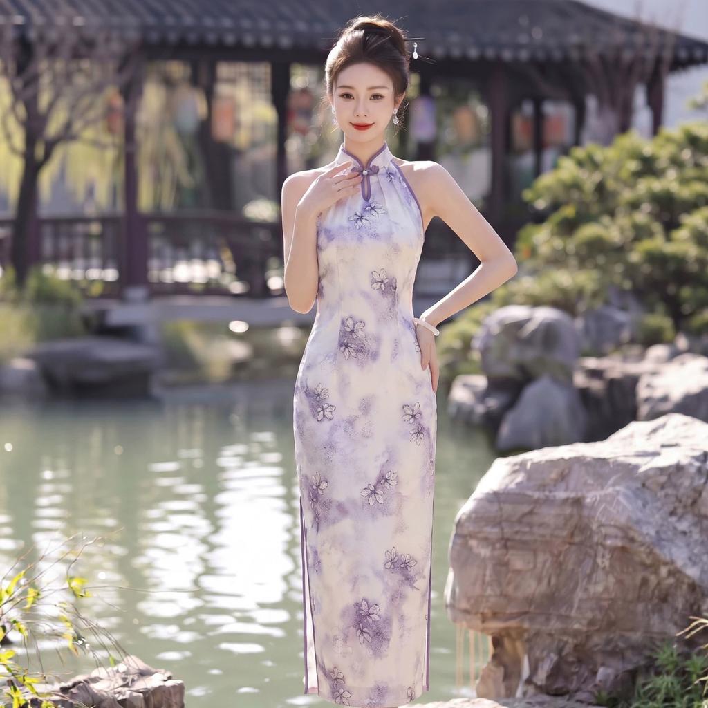 Cold national style new Chinese smudge neck 1011 new improved cheongsam women's thin sleeveless long dress