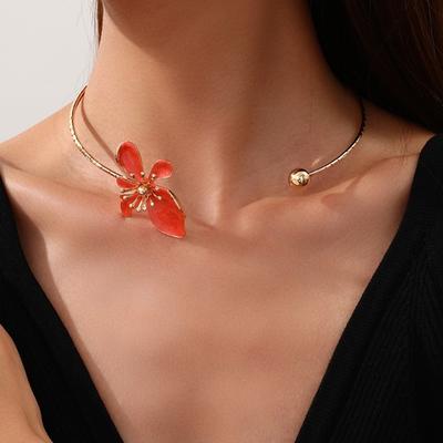 Elegant Colorful Flower Necklaces Adjustable Metal Open Chokers Korean Style Geometric Collar Necklace Vacation