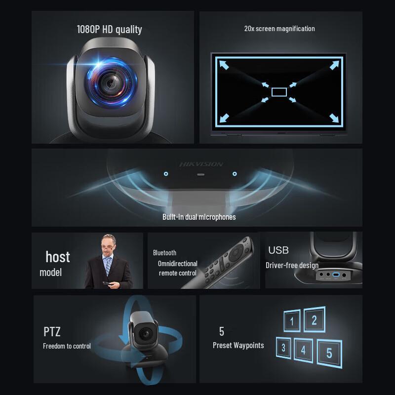 HIKVISION 1080P HD Video Conference Webcam with 5x Optical Zoom and Remote PTZ