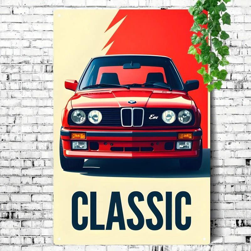 Racing Car Retro Style Metal Decorative Painting for Garage Room Decor