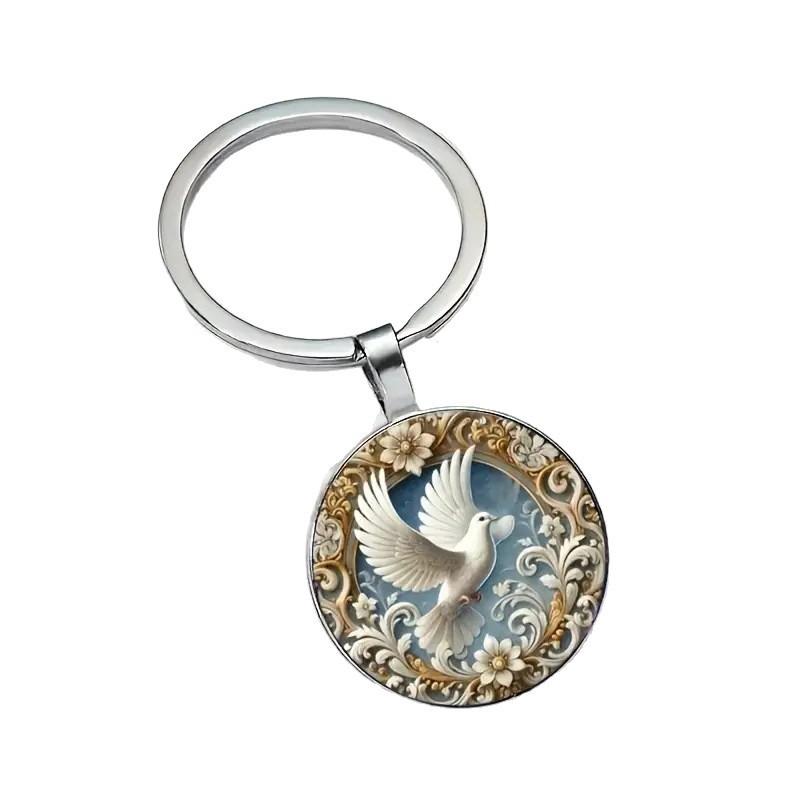 Illuminated Dove Pendant Keychain With European Style Zinc Alloy Accessory For Keys