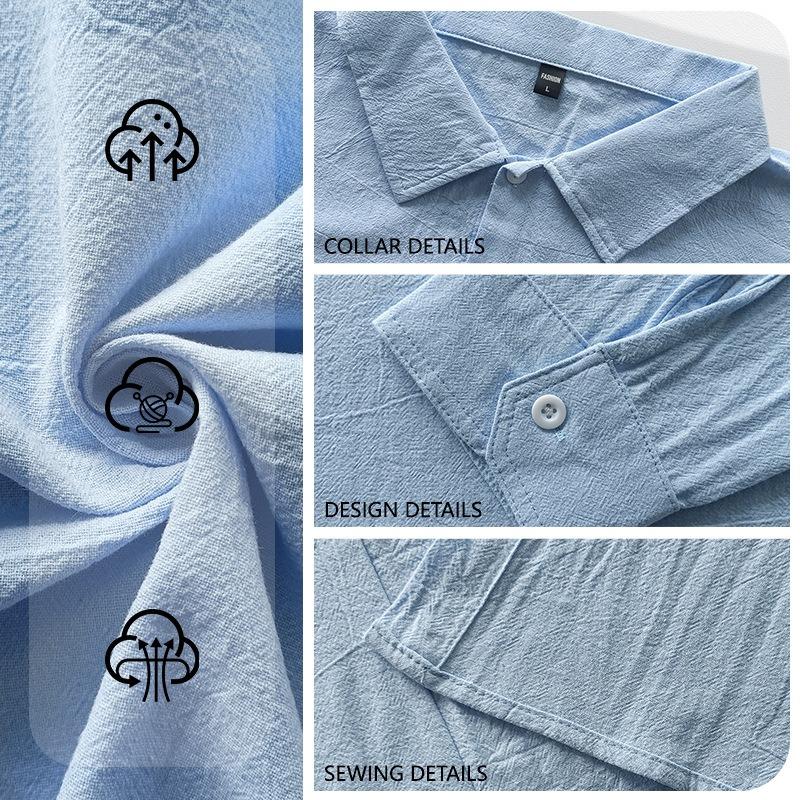 Men's Long Sleeve Cardigan Loose Casual Solid Button-Down Collar Shirt.