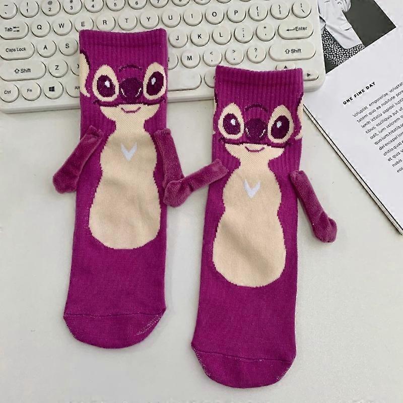 Disney Stitch Magnet Hand In Hand Sock Cartoon Fun Fashion Soft Comfortable Creative Adults Children Christmas Stocking Toy Gift