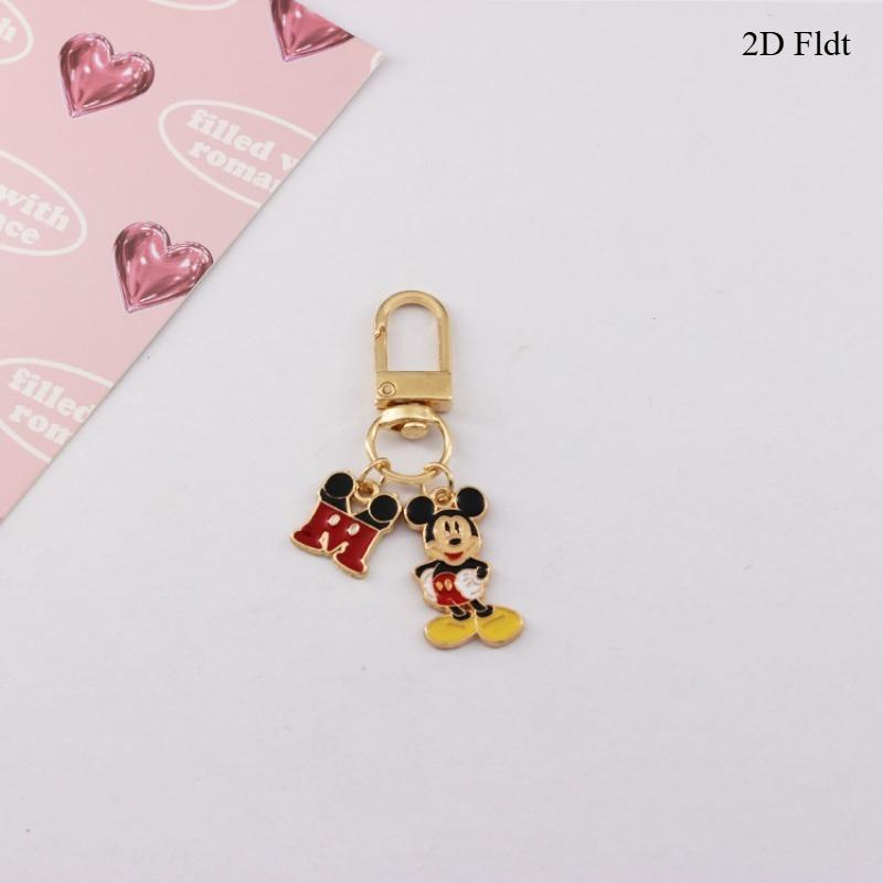 2 sady kovových klíčenek Mickey Mouse Roztomilé přívěsky na tašku Minnie Mouse Kreslené doplňky Klíčenky s kreslenými postavičkami Zlatá verze Dárek Dárková sada