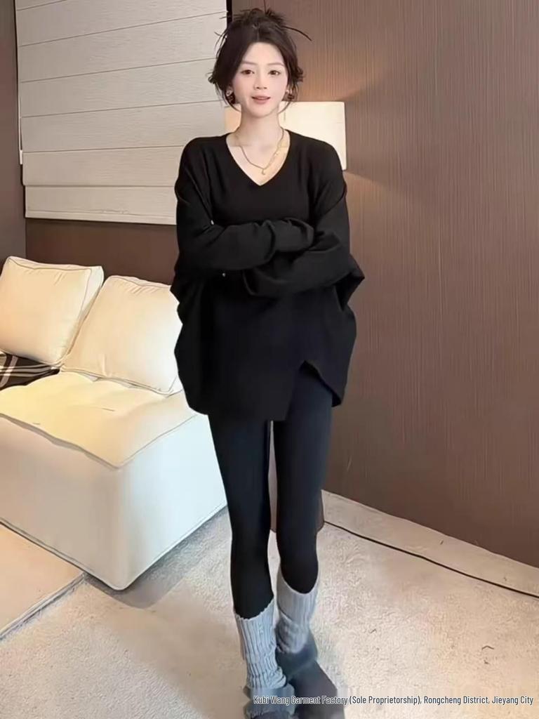 White Irregular Split Long Sleeve Women's Mid-Length Fleece T-Shirt for Spring, Autumn, and Winter