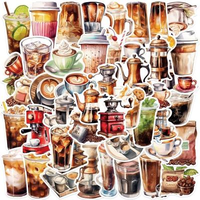 50Pcs/Set Coffee Lovers Sticker Self-adhesive Waterproof PVC DIY Phone Cover Cup Luggage Skateboard Laptop Scrapbook Graffiti Decal Kit