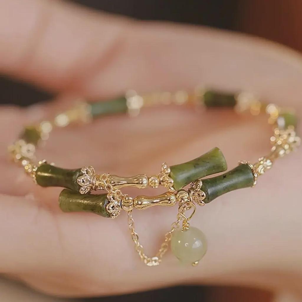 [Green Plum Wine] Bamboo Beaded Bracelet: High-End Chinese Design for Girlfriends