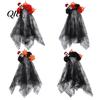 Pumpkin Skull Headband Floral Headband, Stable Hair Hoop with 3D Artificial Flower Flowers And Spiderweb Black Gauze Gothic Halloween Party