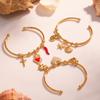 Qiong Yao Geometric Open Cuff & Enamel Heart Bracelet Set - Vacation Style
