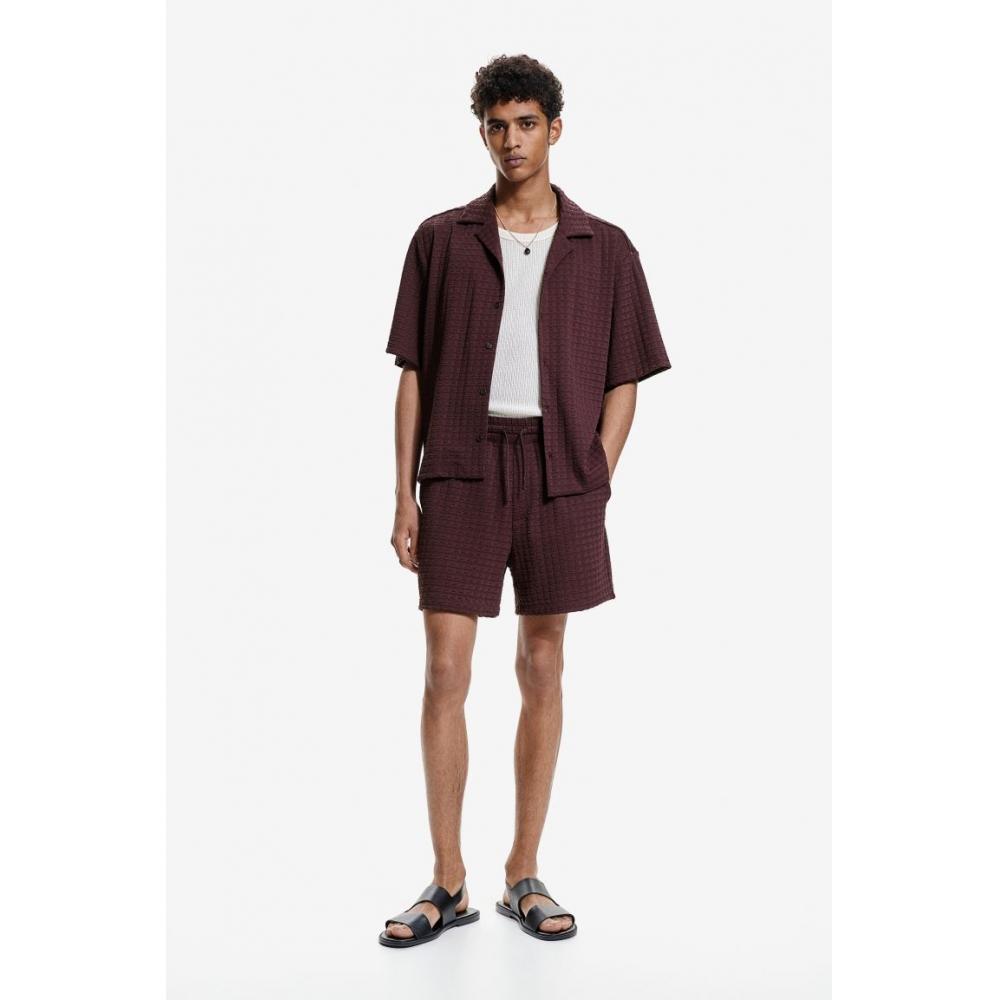 H M Regular Fit Textured Sweat sHorts pluM Purple