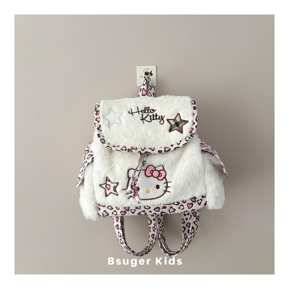 Schoolbagins new children's fluffy backpack girls fluffy cute cartoon Hello Kitty versatile baby backpack
