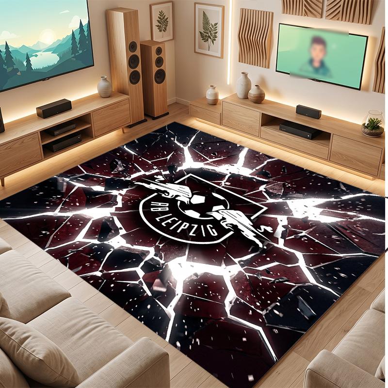 RB Leipzig Football Print Crystal Velvet Rug, Comfortable Water Absorbent Non Slip Indoor Floor Carpet