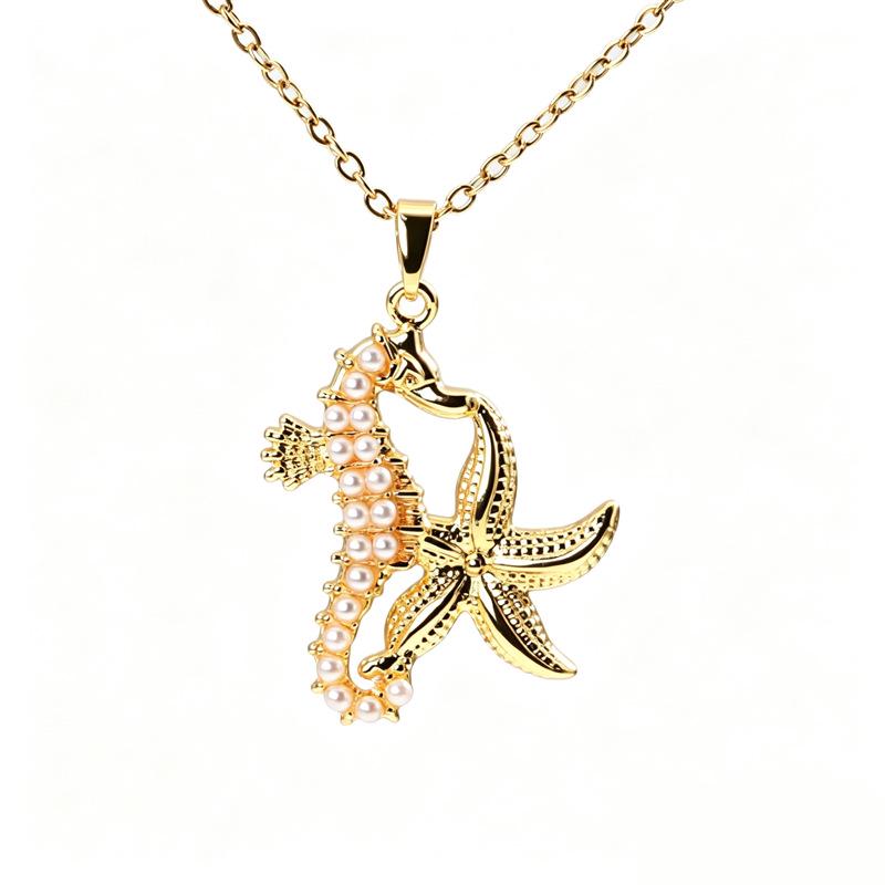 Personalized Ocean Series 18k Gold-Plated Hip Hop Necklace with Micro-Inlaid Diamonds for Women