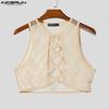 INCERUN Men Sleeveless Hollow Webbing See Through Cropped Tank Tops