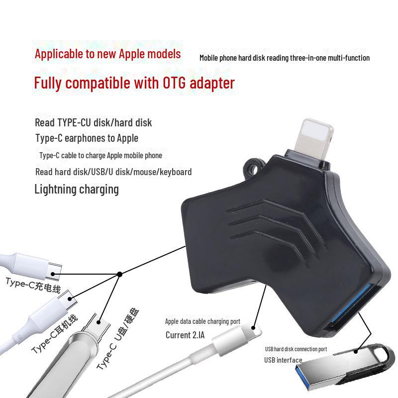 3-in-1 Multi-Function OTG Adapter: USB 3.0, Type-C, and Apple-Compatible for Android Phones