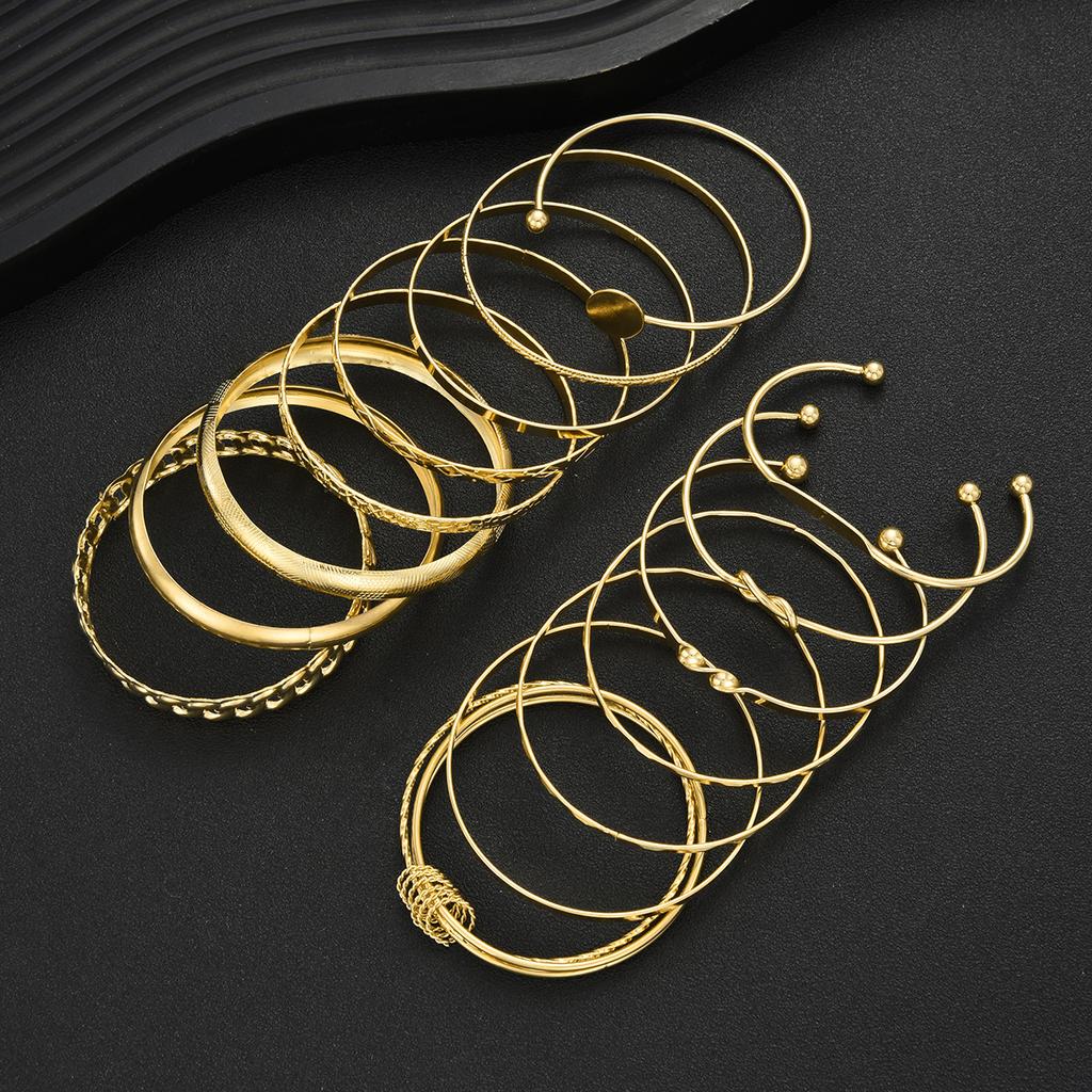 iF ME 15 Piece Fashion Knotted Printed Metal Iron Bangle Set Jewelry Women Trendy Shiny Daily Party Accessory Decorative Gift For Her
