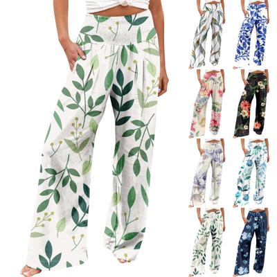 Women's Straight Leg Women's Elastic Waist Pants Loose Casual Printed Pants With Pockets