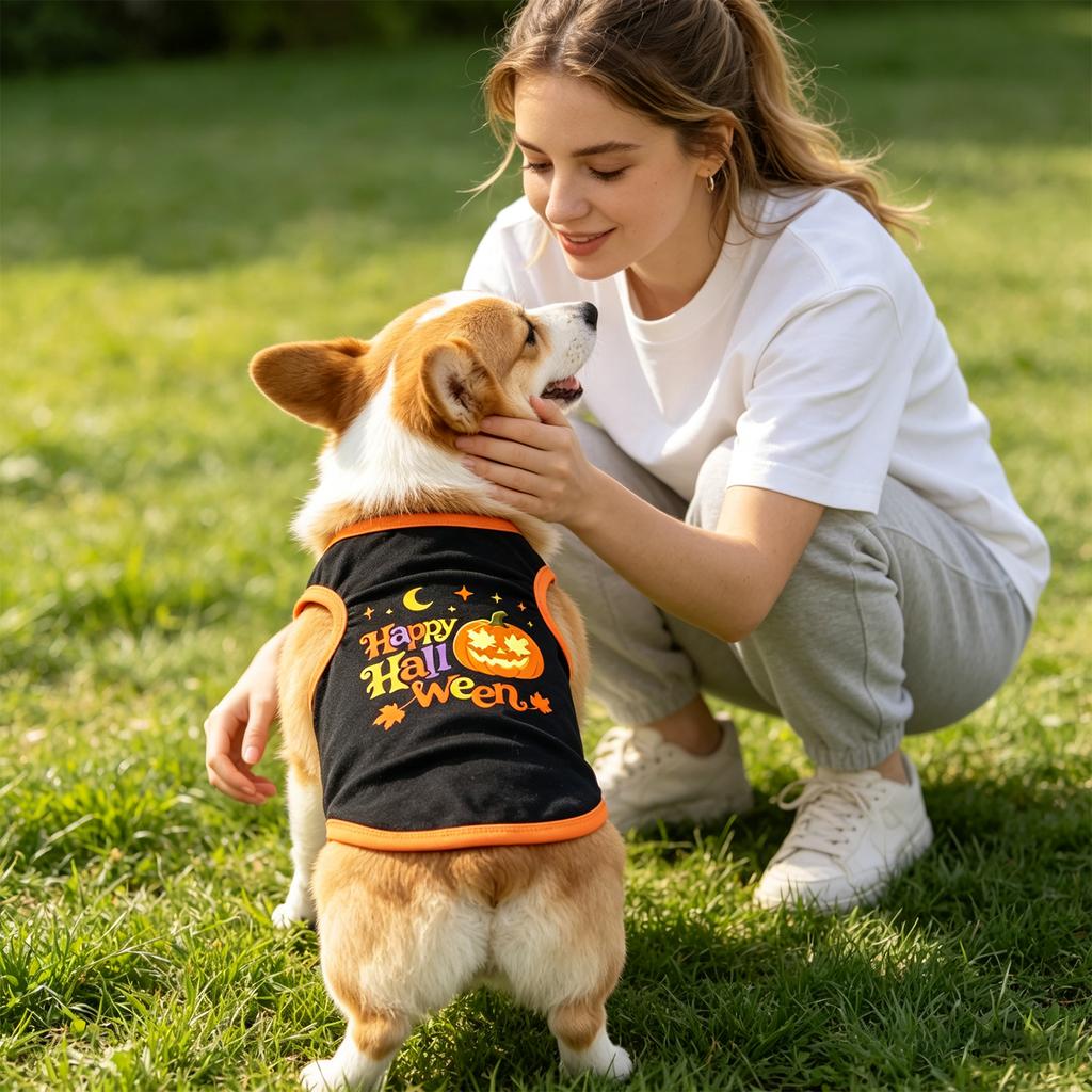Halloween Dog Costume Pumpkin Print Vest for Small Dogs and Cats, Festive Holiday Pet Outfit for,