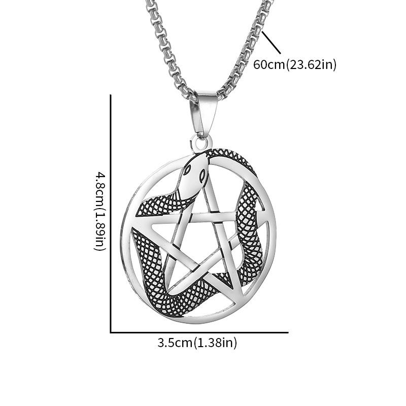 New European and American Five Pointed Star Coiled Snake Necklace Stainless Steel Pendant Neutral Style Titanium Steel
