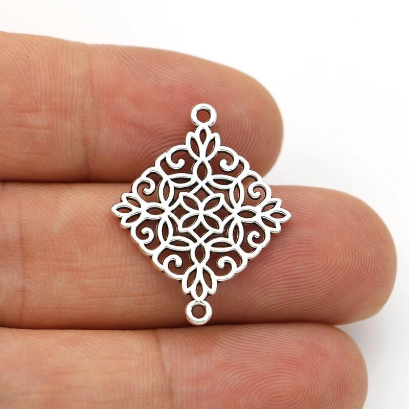 10Pcs Gold Plated Square Flower Charm Connectors For Making Bracelet Diy Jewelry Accessories 28X22Mm