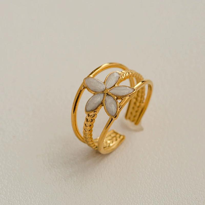 Stainless Steel French White Enamel Rings for Women Drip Glaze Romantic Elegent Girl Ring Daily Wear Sweet Y2K Jewelry No Fading