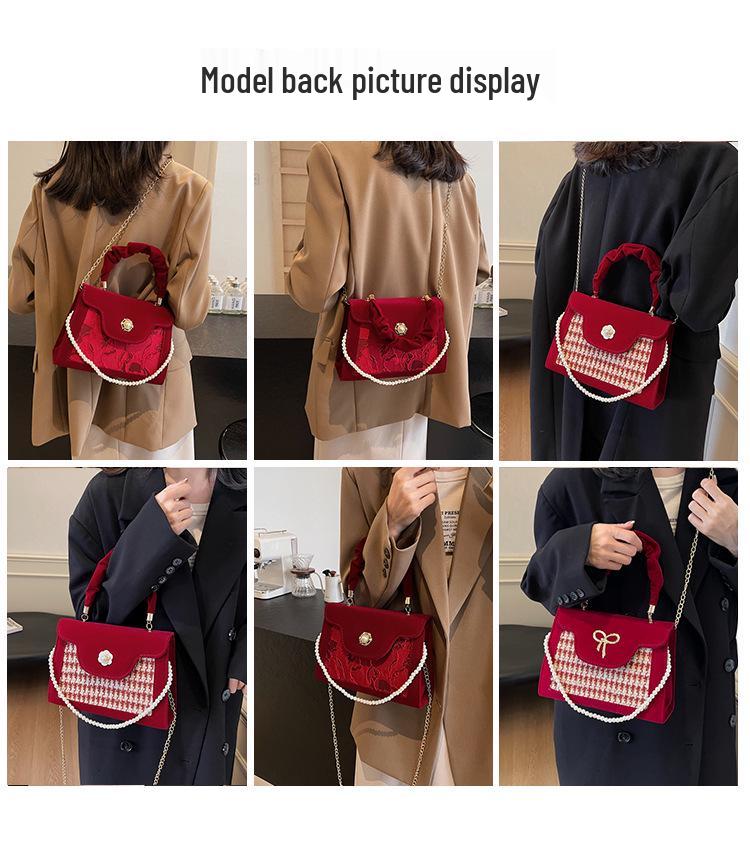 Women's Winter 2025 Red Wedding Crossbody Tote Handbag: Small Capacity Bag for Brides