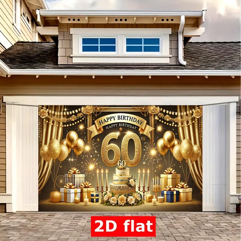 1 Polyester Banner for 60th Birthday Celebration - Golden Glittering "Happy 60th Birthday" Background, Birthday Party De