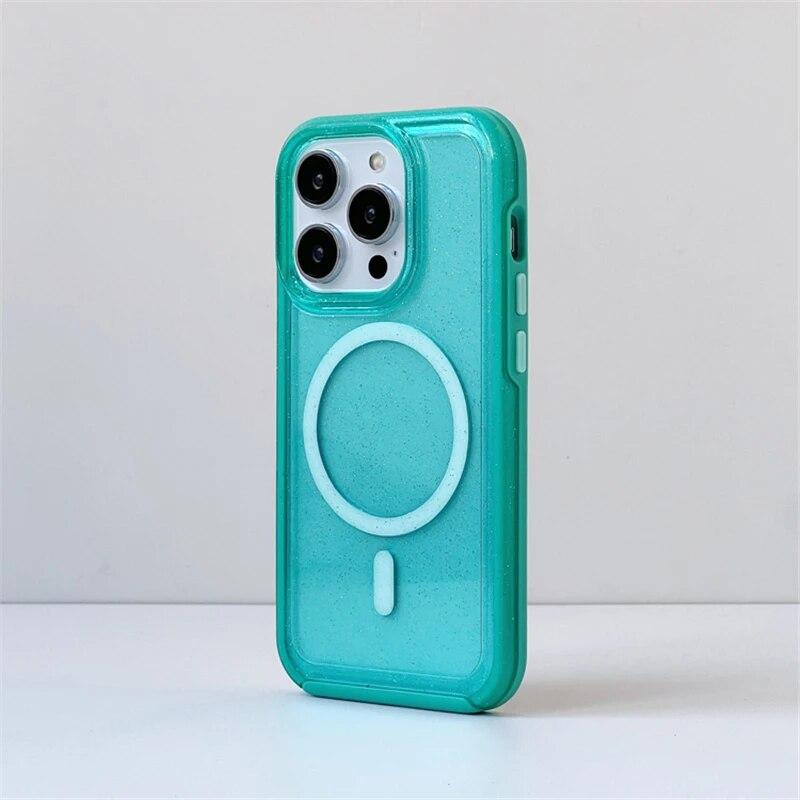 Fluorescenční třpytivé magnetické pouzdro pro IPhone 15 14 Pro Max 12 11 Pro Max Candy Transparentní silikonový nárazník pro bezdrátové nabíjení