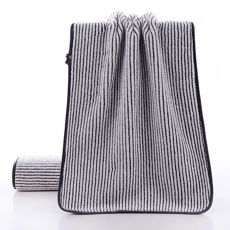 1Pc 35x75cm Bamboo Charcoal Fiber Coral Fleece Hanging Stripes Dry Hair Bathroom Adult Hand Towel