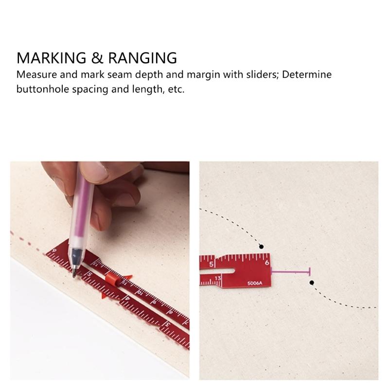 Aluminum Alloy Quilting Ruler 6Inch Metal Sliding Sewing Gauge Measuring Tool for Sewing Tailoring Quilting Hemming