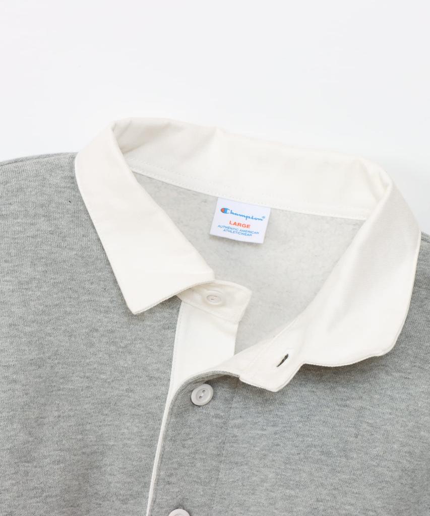 Hanorac cu mânecă lungă din bumbac, broderie cu nervuri, model rugby, casual, Oxford, gri [Champion] 100% pentru bărbați C3-Y002