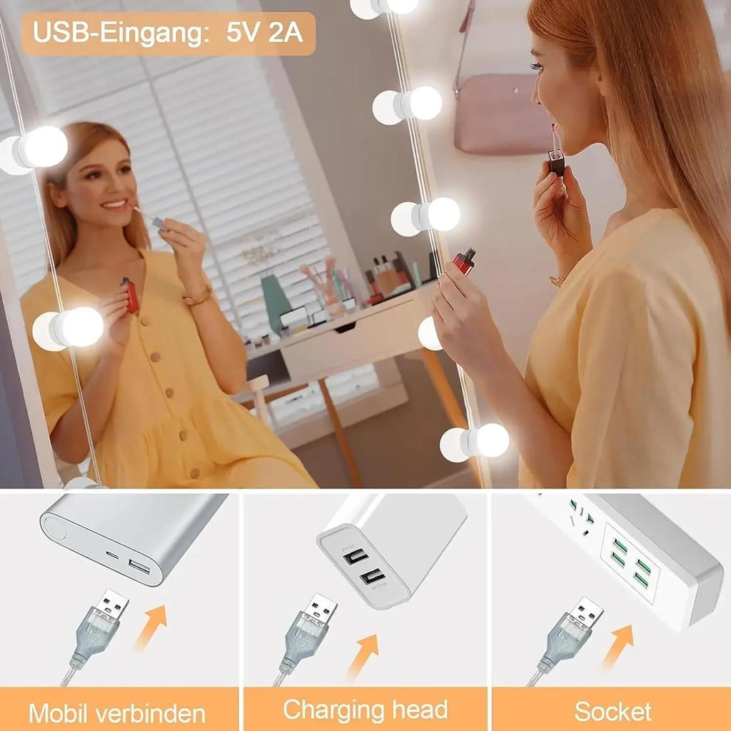LED odnímatelné žárovky Profesionální make-up zrcadlová lampa USB napájení Kosmetické zrcadlo světlo Hollywood toaletní stolek toaletní světla