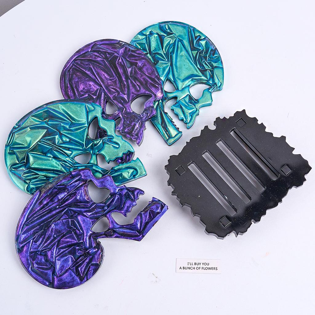 Halloween Skull Coaster Set Silicone Mold DIY Coasters Storage Holder Craft Molds Plaster Resin Making Home Decoration Tools