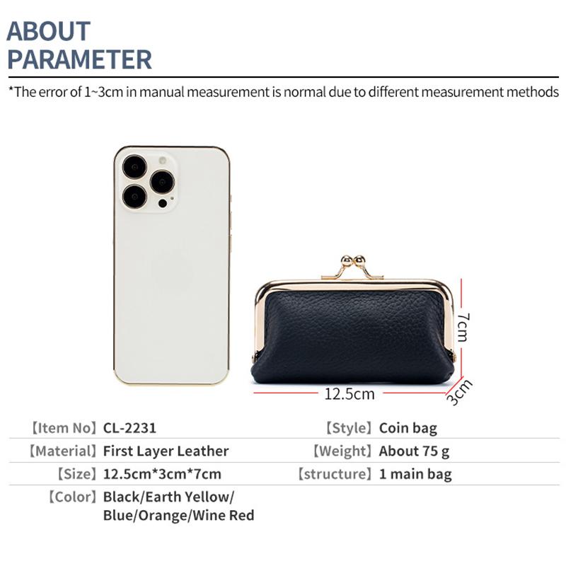 Brand Mini Lock Clip Coin Purse Daily Portable Cute Handheld Storage Bag for Girls Solid Color Genuine Leather Simple Key Bag