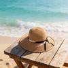 Paper Straw Wide Brim Sun Hat With Bow Knot For Summer Beach Vacation Style