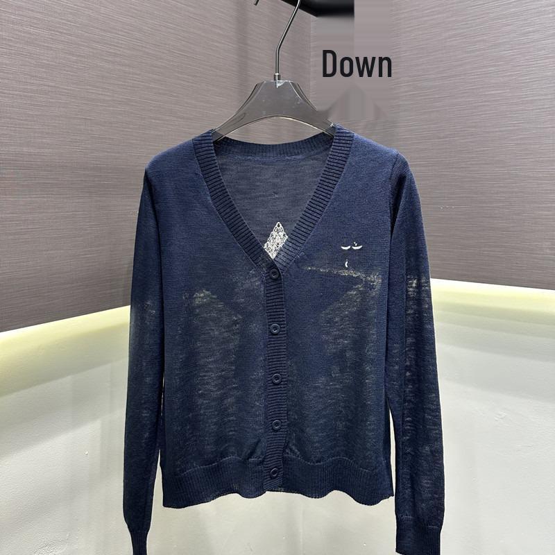 Cyan Women's Rhinestone-Embellished Sun Protection Cardigan - Lightweight, Versatile, Summer Knit